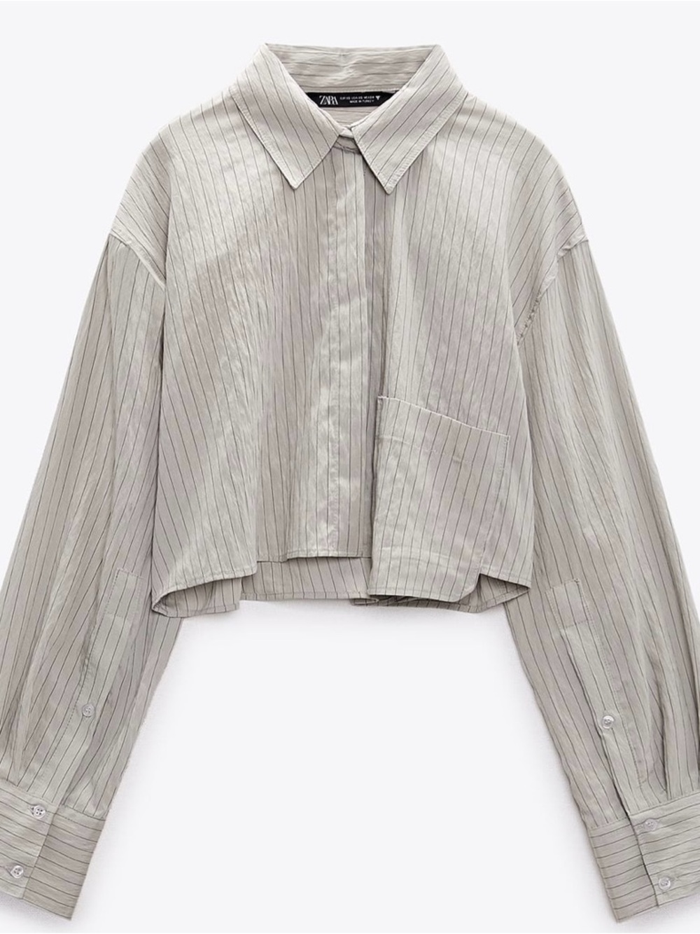 ZARA Cropped Pinstripe Shirt - Light Beige with Thin Dark Stripes